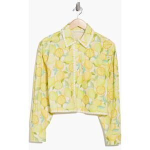 Avec les Filles Button Down Crop Top, Limoncello, Size Large, NWT